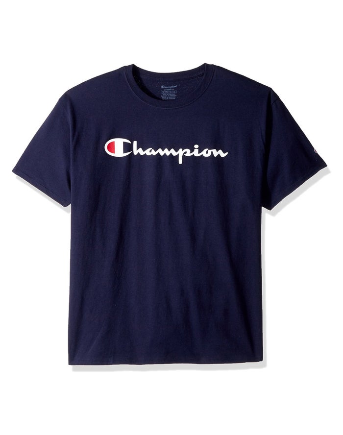 Champion Drenge T-Shirts Mørkeblå - Cotton Script Logo - Danmark AVB-953678